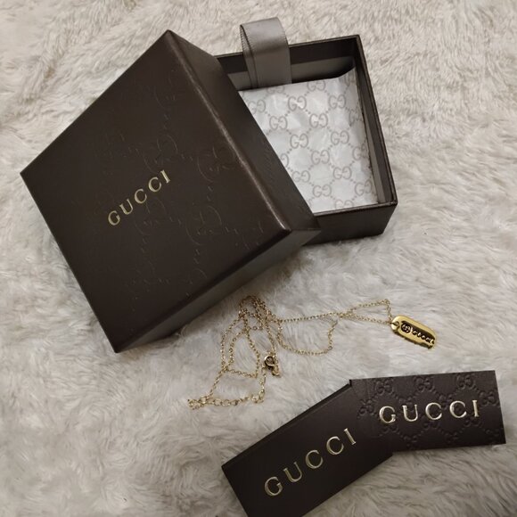 Gucci GG Authentic Vintage Oval Oblong Pendant Necklace Gold 18K 925 Ster - Picture 6 of 13